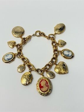 Vintage Cameo Locket Charm Bracelet